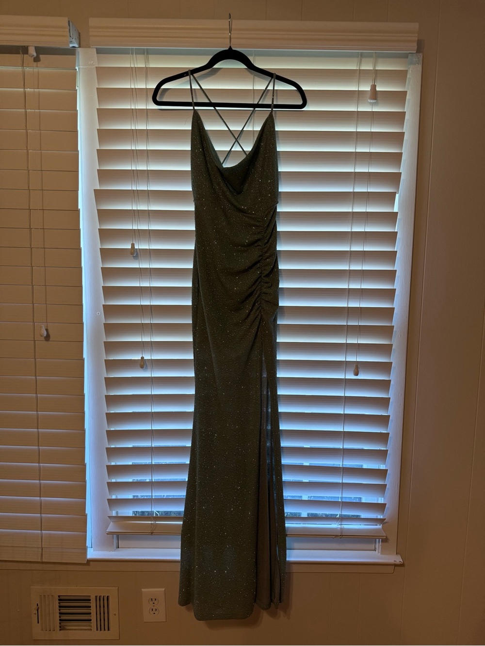Windsor Olive Green Sparkle Cowl Slip Dress